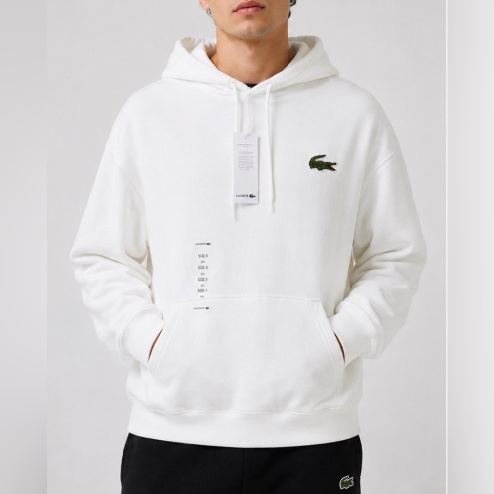 Lacoste Unisex Loose Fit Hoodie 3XL White Crocodile Logo NWT FA13487
